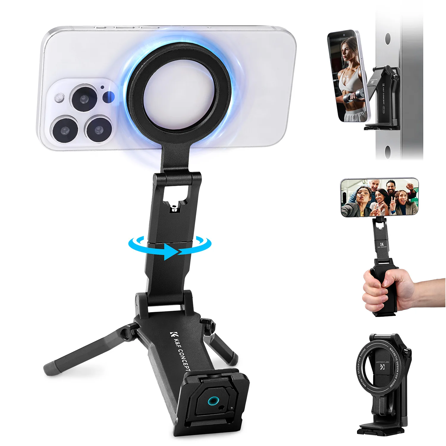 Фото K&F CONCEPT 360 °   Вращающийся магнитный штатив-трипод 4-в-1 для iPhone 17/16/15/14 Pro Max №1