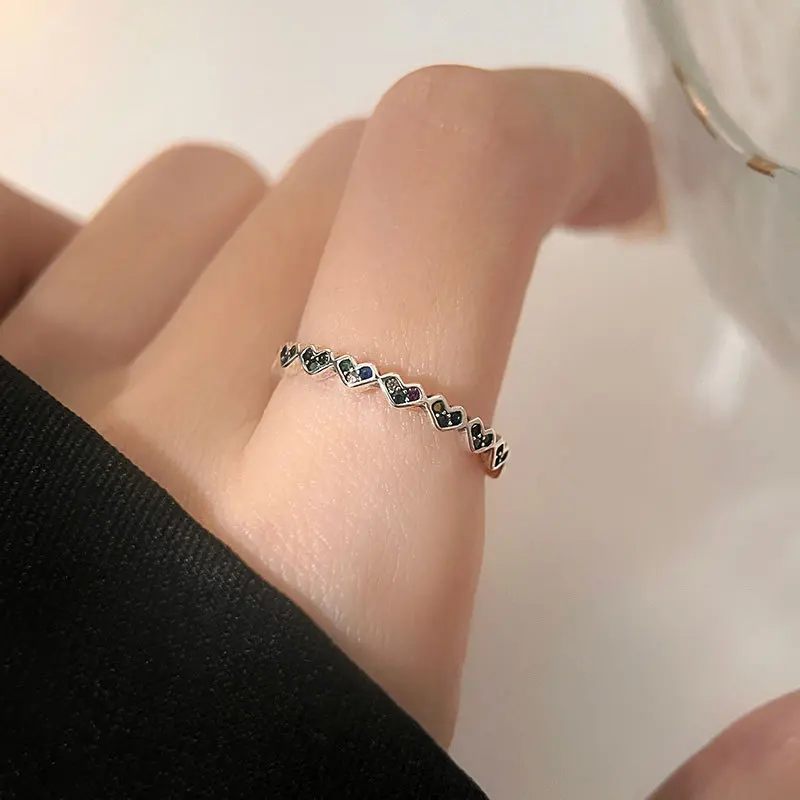 

NBSAMENG 100% 925 Sterling Silver Color Zircon Heart Open Ring for Women Wedding Ceremony Vintage Fashion Jewelry Dropshipping