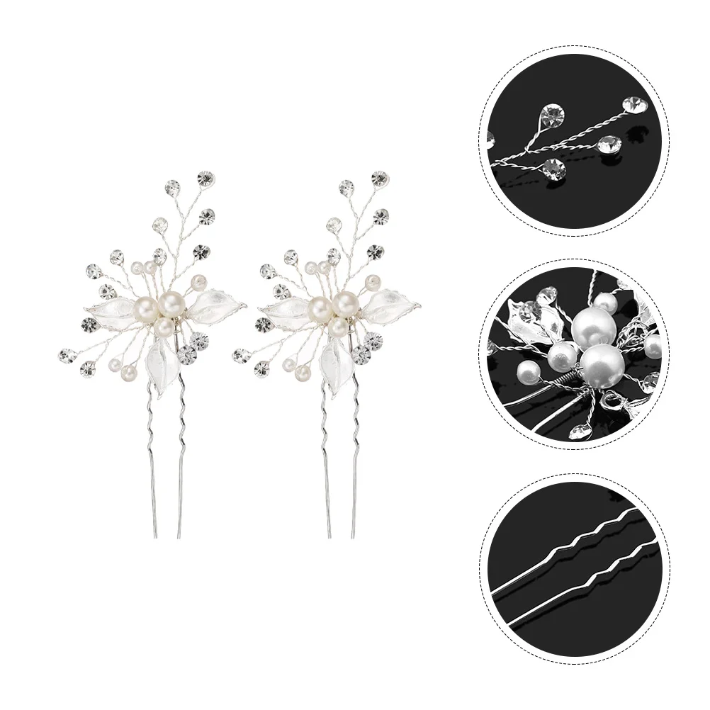 

2pcs Girl Hairpins Hair Sticks Bride Headdress Girl Pearl Flower Hairpins