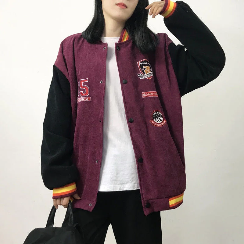 

2022 Corduroy Varsity Bomber Cyber Y2k Jacket Female Spring Baseball Basic Jaket Techwear Cardigan Hiphop Coat Clothes