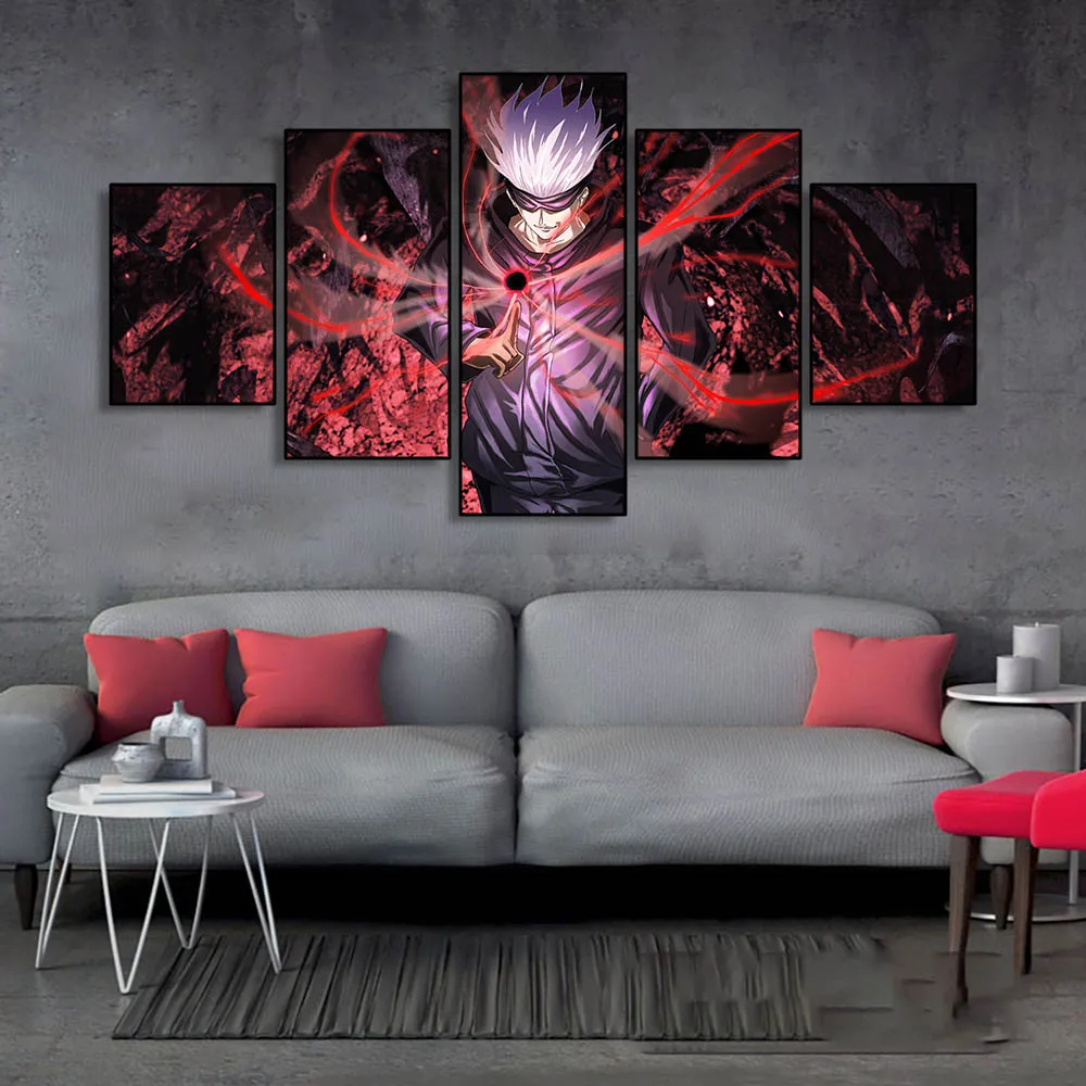 Картина на холсте Jujutsu Kaisen Anime Poster Five-picture Combination для декора жилой комнаты и подарков на домашнюю тематику.