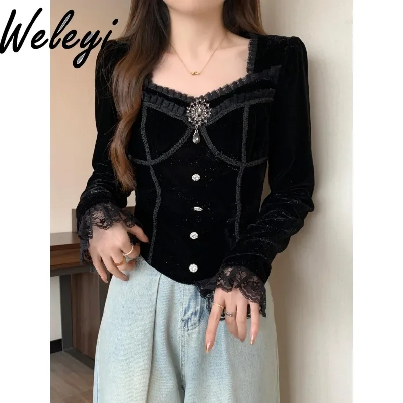 Осень и зима новая элегантная красная бархатная рубашка большого размера