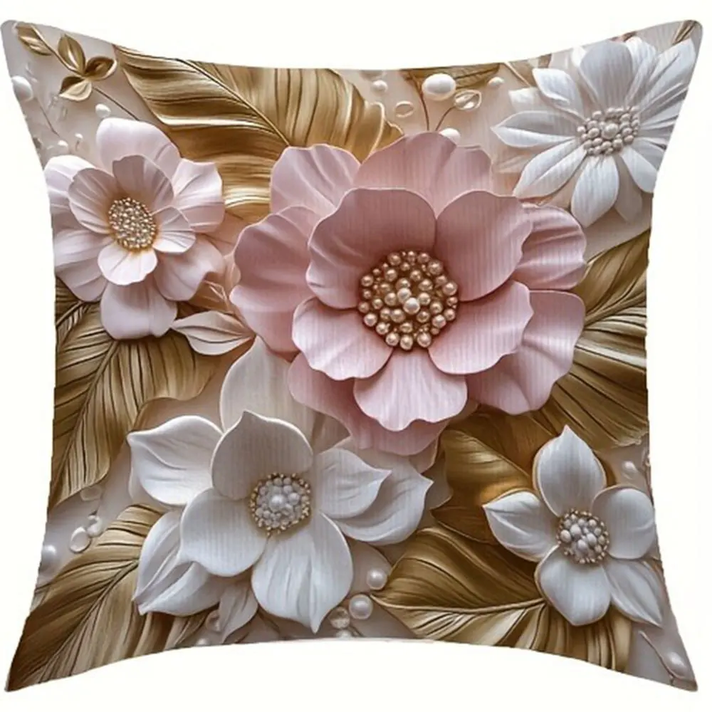 

Розовое, белое золото, 3D цветочный узор, домашний декор, наволочка для гостиной, дивана, полиэстеровая наволочка на молнии