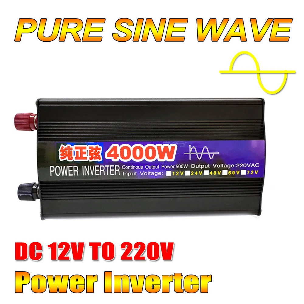 

Pure Sine Wave Inverter 1000W 2000W 3000W 4000W DC 12V 24V To AC 220V Voltage Converter Solar Car Inverters With LED Display