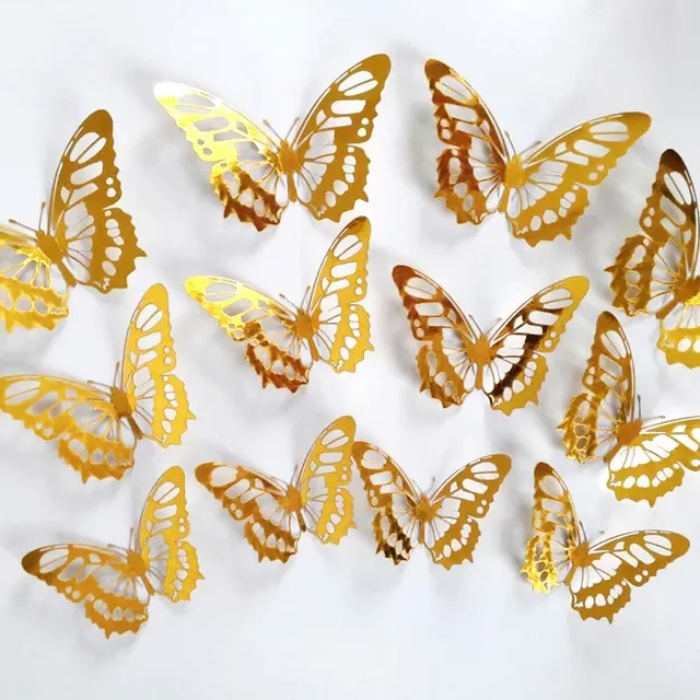 

12Pcs/lot New 3D Hollow Golden Silver Butterfly Wall Stickers Art Home Decorations Wall Decals for Party Wedding Display Shop
