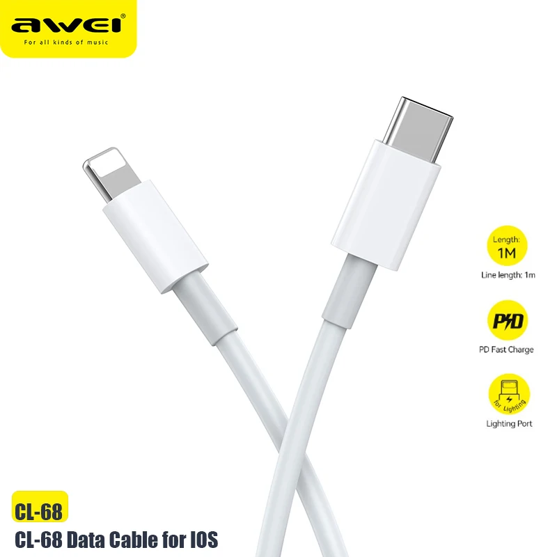 

Awei CL-68 PD18W USB C Cable For iPhone 14 13 12 11 pro iPad 3A Micro USB Fast Charging Cord USB Type C to IOS Lightning Cable
