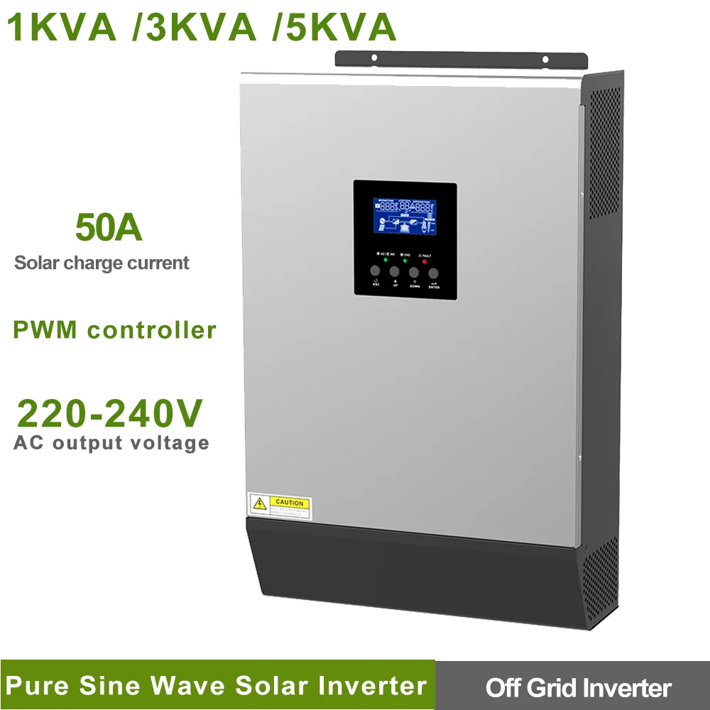 

Hybrid Solar Inverter 12V 24V 48V 1KW 3KW 5KW Pure Sine Wave Inverter 220V Off Grid Build In 50A PWM Solar Charger Controller