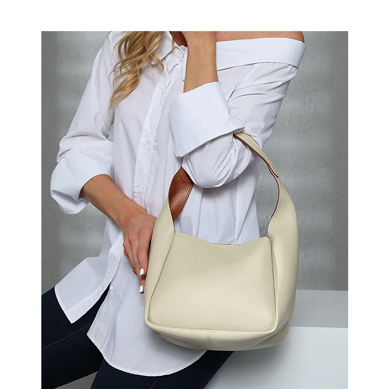 2023 new head layer lychee grain tote bag fashion shoulder armpit bag female vegetable basket bucket bag
