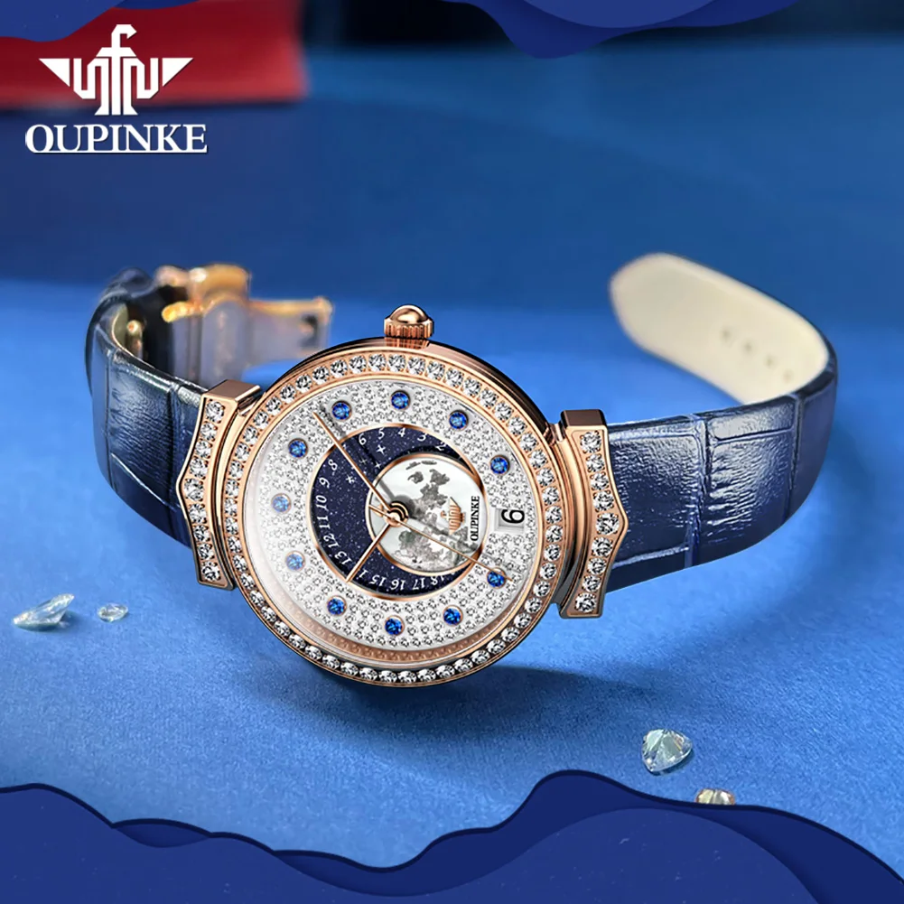 OUPINKE Original Swiss Quartz Watch for Women Star Diamond New Design Waterproof Watches Elegant Sapphire Crystal Ladies Watch enlarge