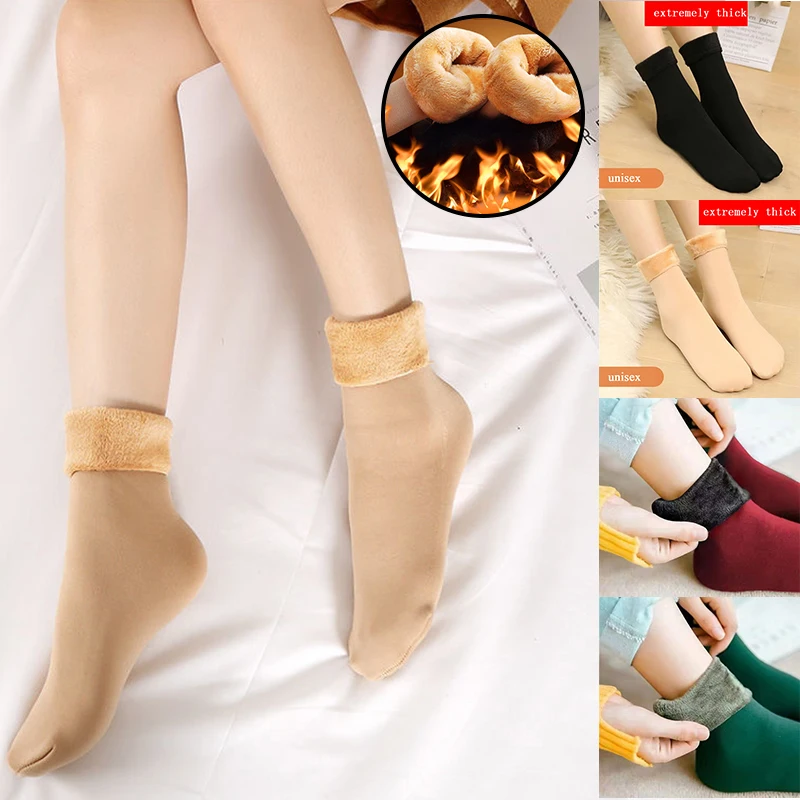 

Winter Warm Snow Socks For Women Soft Casual Solid Color Sock Thicken Wool Cashmere Home Snow Boots Floor Socks 1 Pair