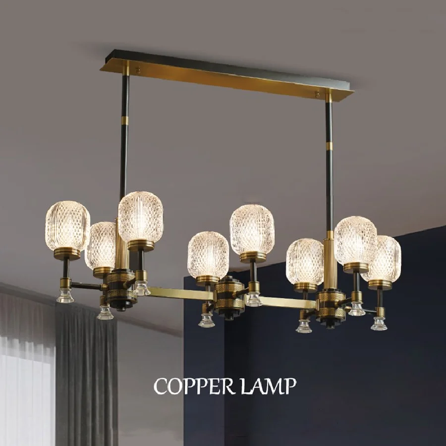 

Люстра из меди для столовой, гостиной, американская роскошная хрустальная стеклянная Подвесная лампа, длинная лампа для ресторана, виллы, зала