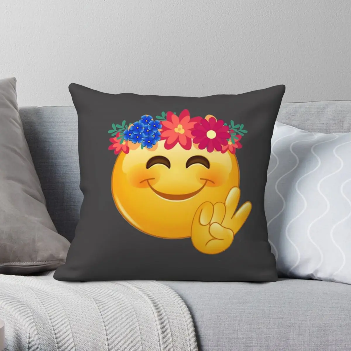 

Hippie Flower Power With Peace Sign Pillowcase Polyester Linen Velvet Pattern Zip Pillow Case Room Cushion Cover 45x45