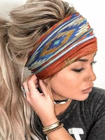 aztec ethnic print wide headbands vintage knot elastic turban headwrap for women girls cotton soft bandana hair accessories