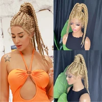 613 box braids full lace wigs 22 24 synthetic cornrow braids ponytail with baby hair braided lace front wigs for black women