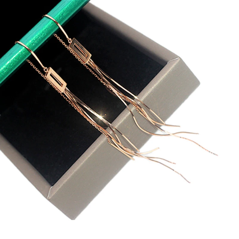 

Модные новые 585 фиолетовые Золотые Квадратные мягкие серьги-цепочки из розового золота line14K для женщин изысканный подарок обручальные аксе...