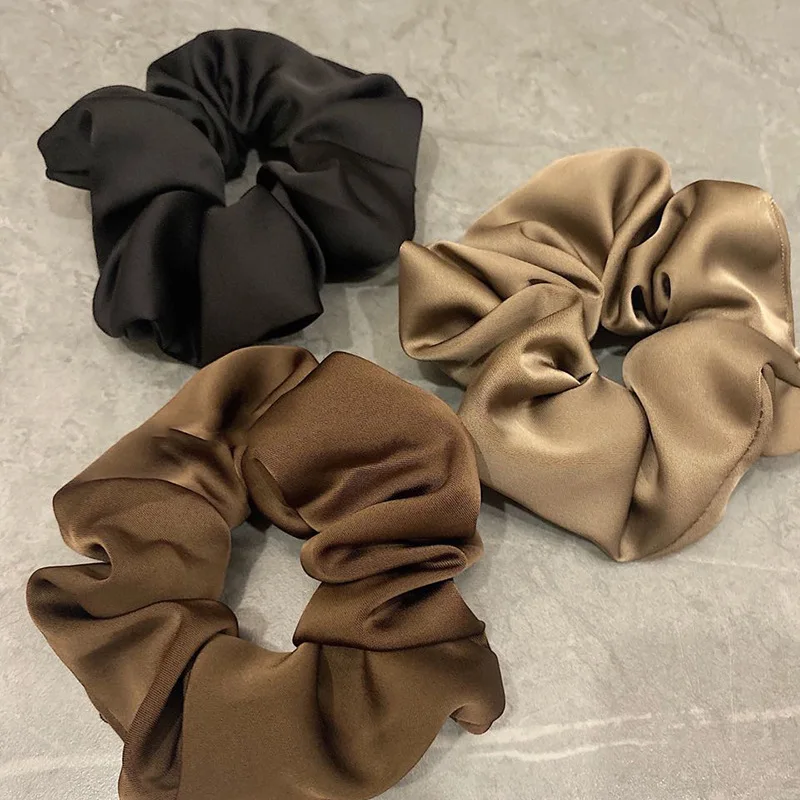 

Coffee Color Satin Scrunchie Elastic Hair Band Solid Color Rubber Bands Hair Ties Ponytail Holder Hair Accessories for Women