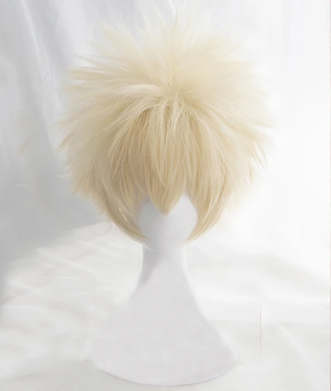 

Парик для косплея Boku no Hiro моя геройская Академия Bakugou Katsuki Bakugo короткие льняные светлые термостойкие волосы синтетический парик + шапочка для парика