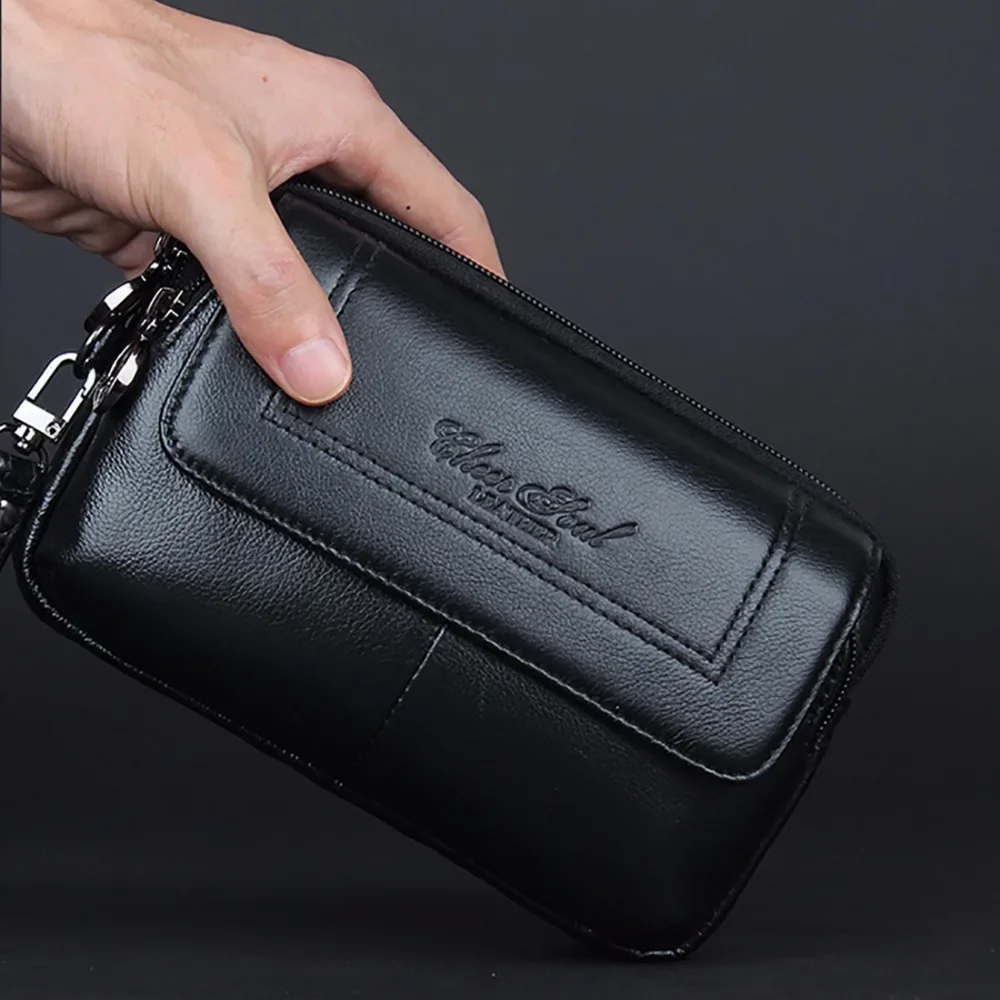 

Wallet High Fashion Genuine Bags Purse Clutch Handy Quality Wrist Phone Bag Leather Men Case Belt Cell/Mobile Fanny Waist Pack