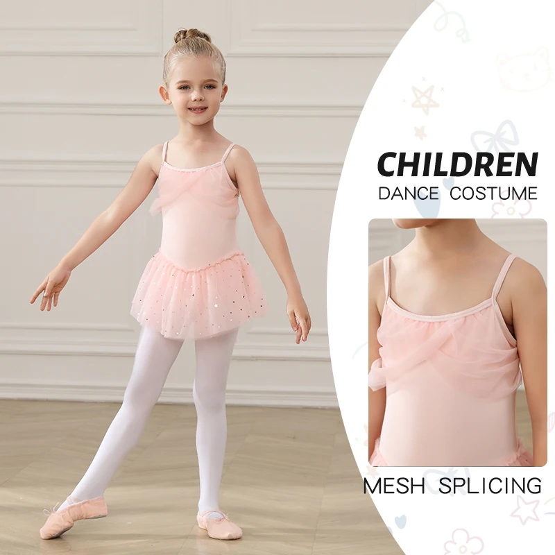 RUYBOZRY Ballet Dress Girs Leotard Tutu Ballet Dance Clothes Camisole Ballet Outfit For Kids Sequins Pink Dancing Dress Costumes
