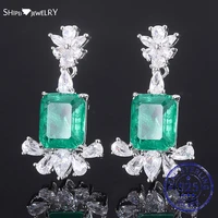 shipei 925 sterling silver created moissanite emerald gemstone wedding party luxury women dangle earrings studs fine jewelry