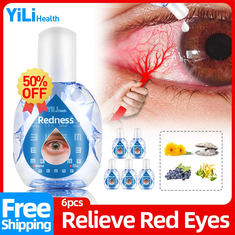 

Red Eyes Treatment Medical Products Relieves Eyes Infection Redness Dry Itchy Discomfort Health Care Red Eye Drops 6pcs