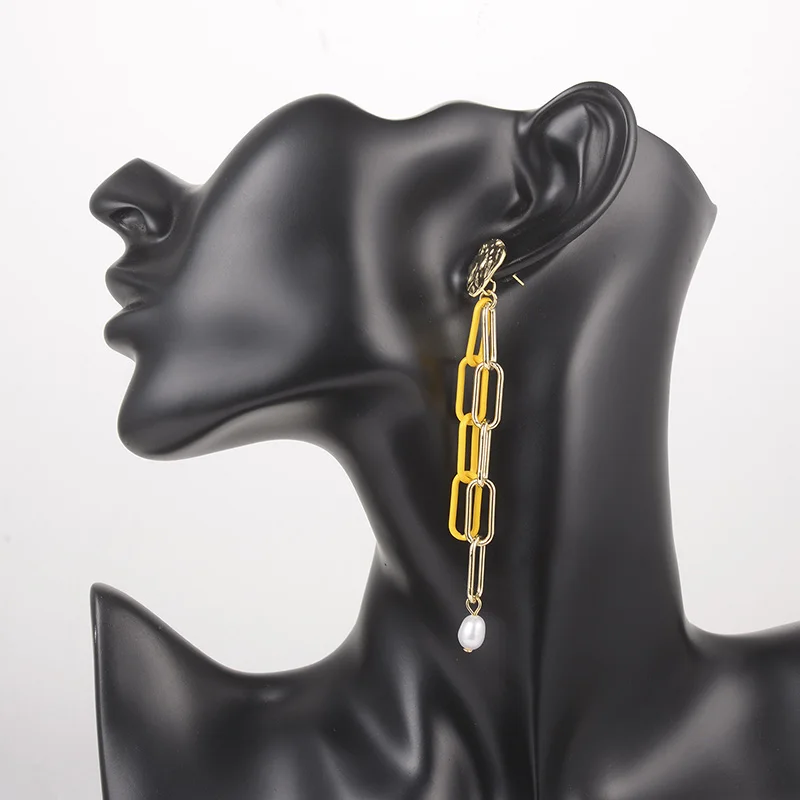 Hongye Trendy Long Tassel Earring SImple Natural Peal Drop Dangle Earrings For Women Punk Link Chain Brincos Fashion Jewelry images - 6
