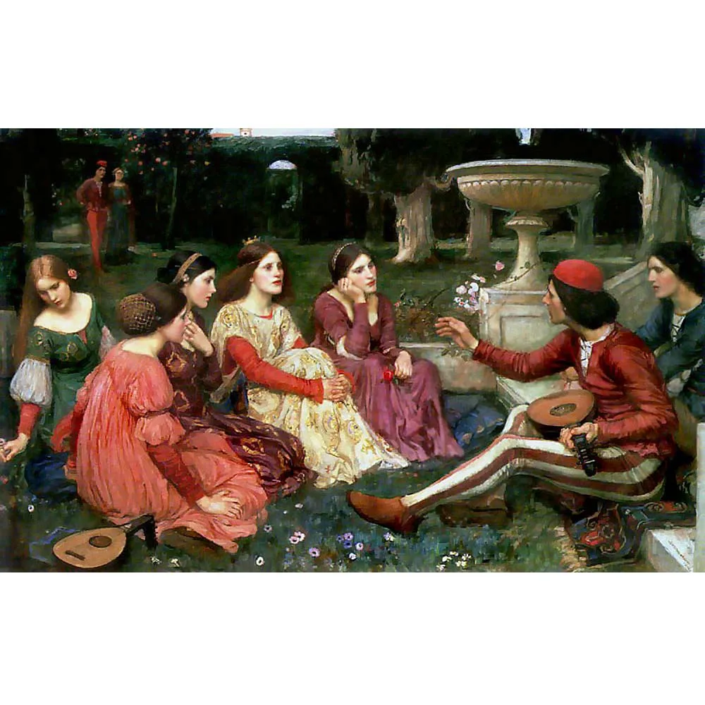 

Hand painted high quality reproduction of A Tale from the Decameron by John William Waterhouse Classical figure oil painting