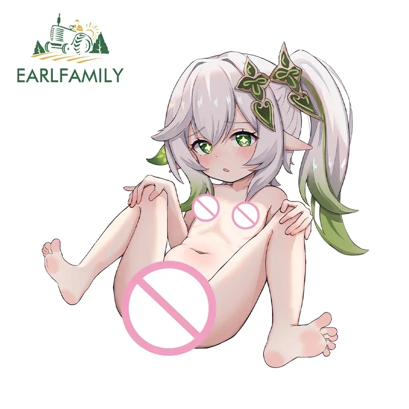 

EARLFAMILY 13 см милая наклейка на автомобиль Nahida Genshin Impact, Лоли, поднятая одежда, аниме, наклейка на окна, защита двери автомобиля, декор