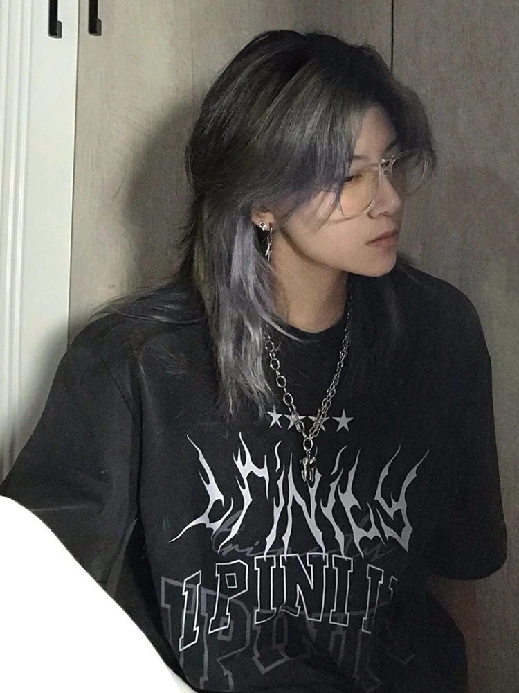 

American Retro Grunge Oversized T-shirt Goth Harajuku Streetwear Tops Women T Shirt Letter Print Tshirt Loose Short Sleeve Shirt