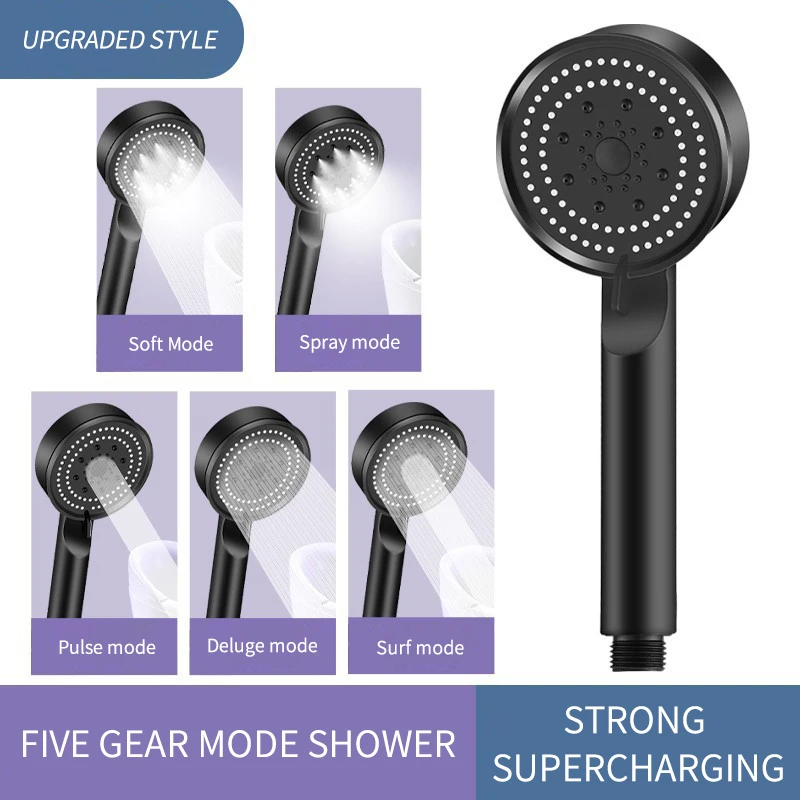 

Shower Head High Pressure Water Saving 5 Mode Adjustable Silver/Grey/Black Shower Head Massage Eco Shower Bathroom Accessories