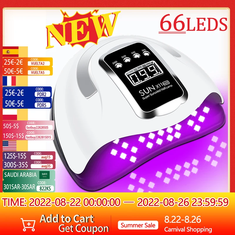 NEW 66LEDs UV LED Nail Lamp For Acrylic Nail Gel Drying Lamp With Low Heat Mode Smart Sensor Nail Art Salon Manicure Machine