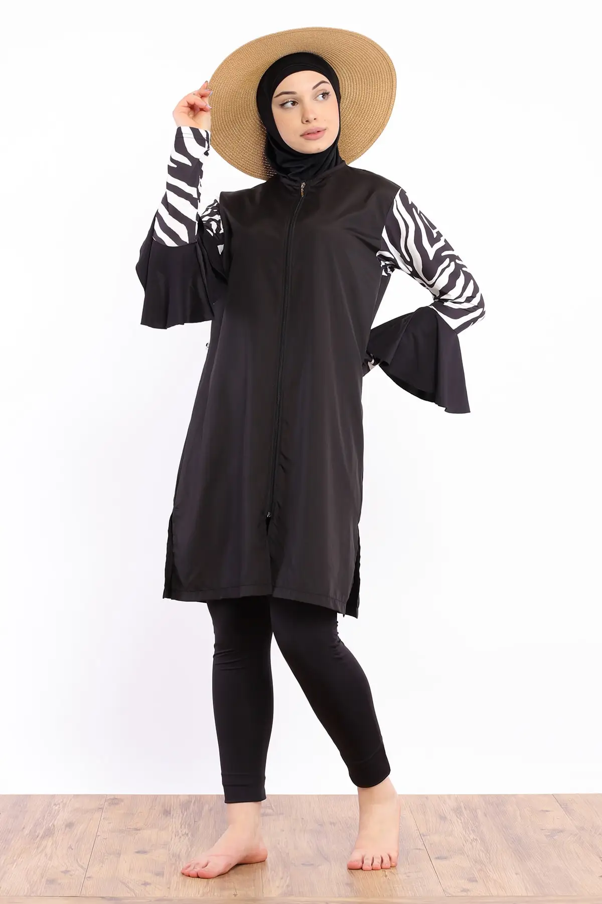 

Muslim Burkinis Large Size Handle Patterned Swimwear Modest Summer Clothing Hijab Sport Swimsuit Islamic Full Cover