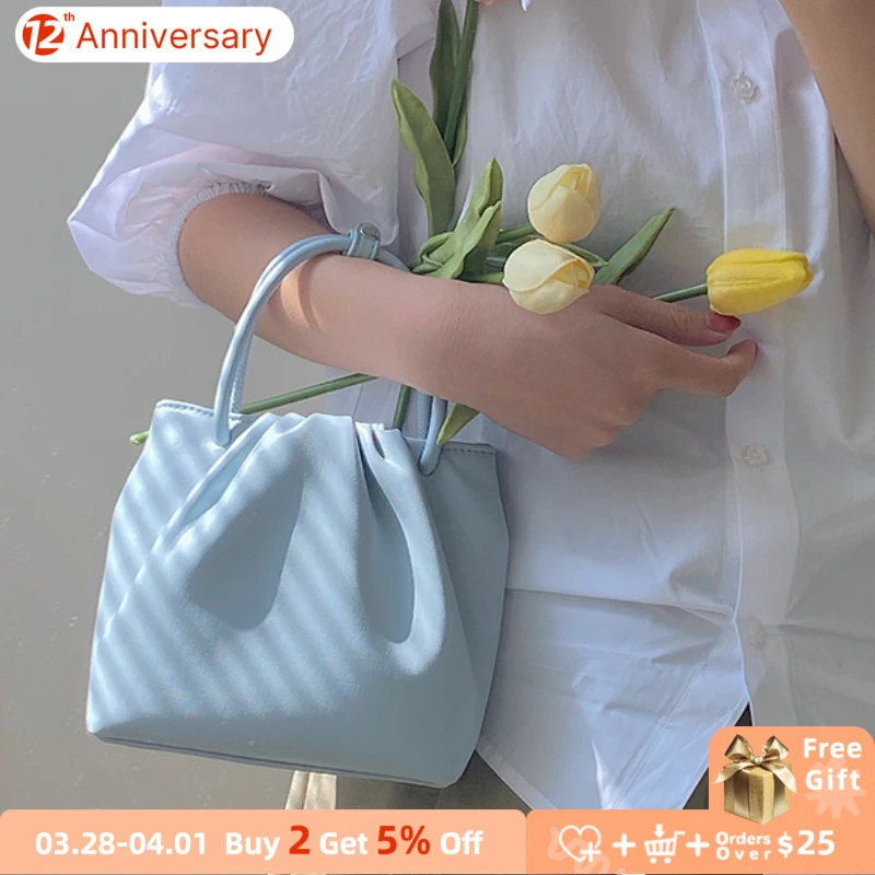 

Summer Fashion Women Portable Crossbody Bags Elegant Ladies Small Tote Purse Handbags Retro Folded Female Bucket Shoulder Bag