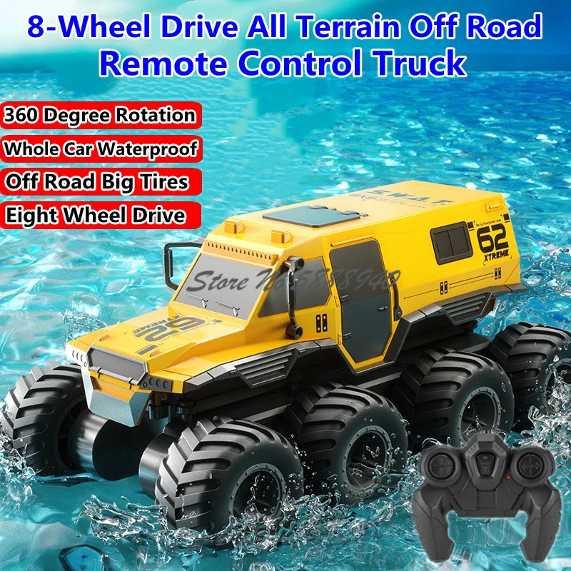 

8-колесный внедорожник с дистанционным управлением, вездеход, от 2 до 1, вращение на 360 °, водонепроницаемый амфибия, радиоуправляемая игрушка для мальчиков