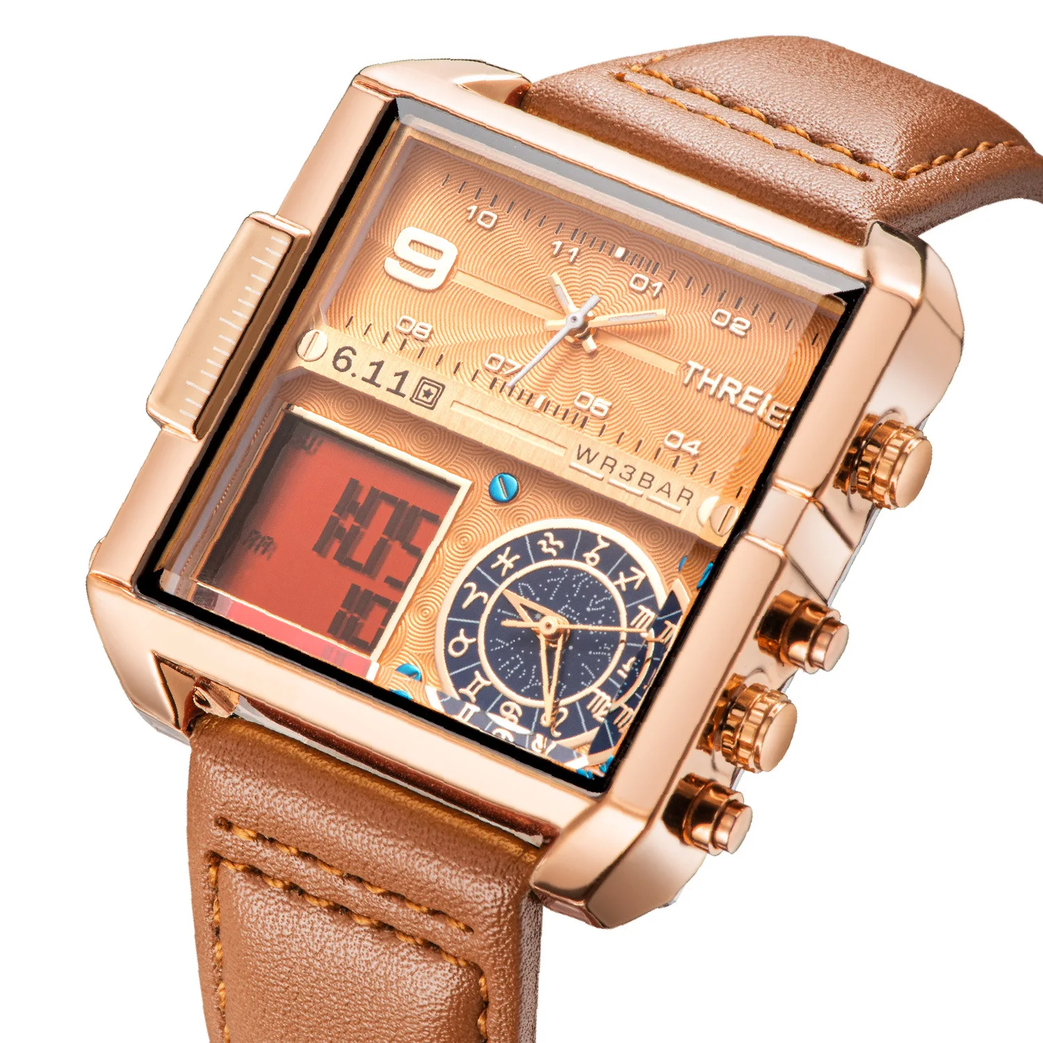 Мужские многофункциональные кварцевые часы Three Move t с несколькими часовыми