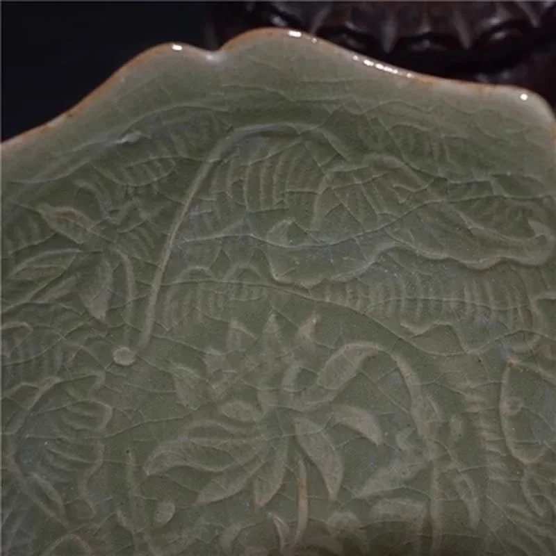 Яочжоу печь династии Сун резной рыбный узор тарелка цвета селадона украшения для