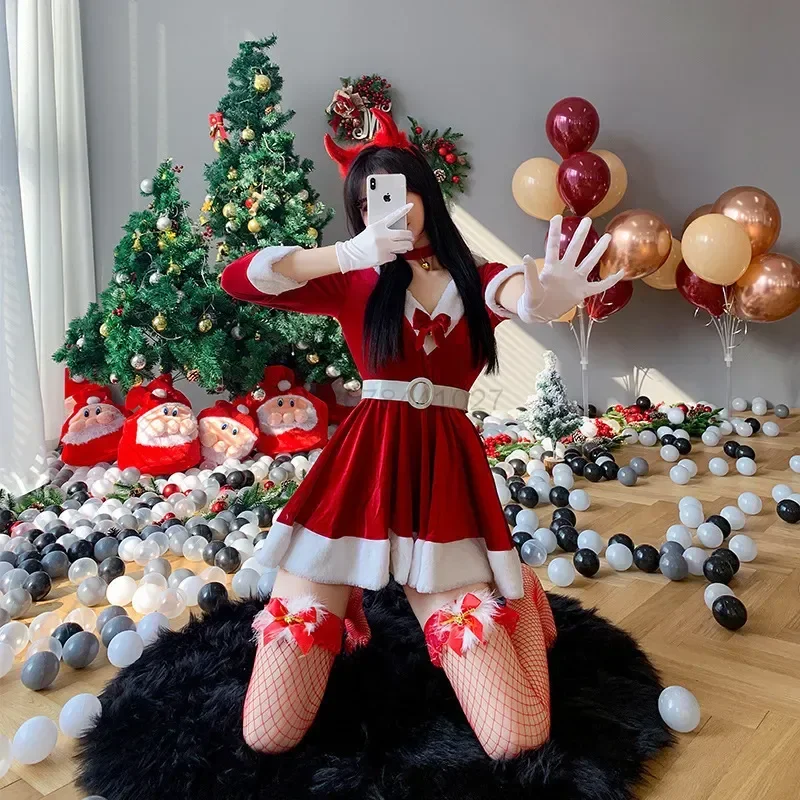 

Соблазнительное рождественское платье для косплея, Женский костюм в виде кролика и деда мороза, зимнее красное платье, униформа служанки, новинка 2023