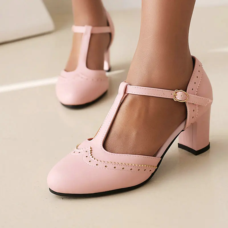 

Женские босоножки на высоком каблуке, винтажные туфли-лодочки в стиле ретро с перфорацией и Т-образным ремешком, сандалии Мэри Джейн на высо...