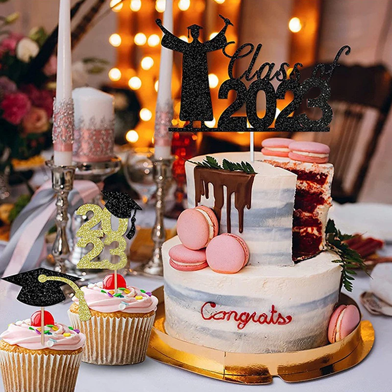 

2023 Graduation Season Cake Topper Cupcake Dessert Insert Card Flag Adornments Bachelor Party Home DIY Baking Tools Decoration