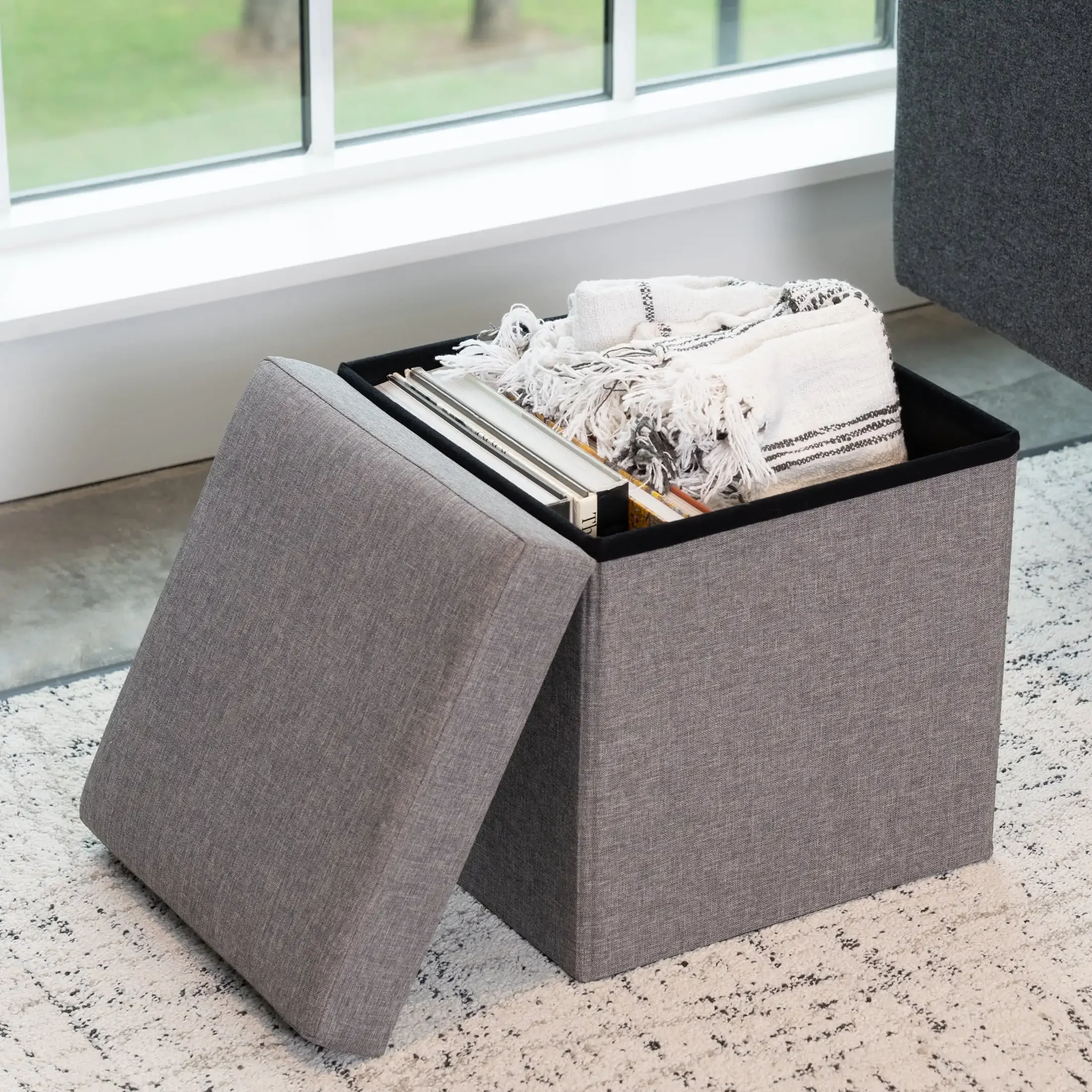 

Collapsible Storage Ottoman, Gray，storage Box，A Stool To Hold