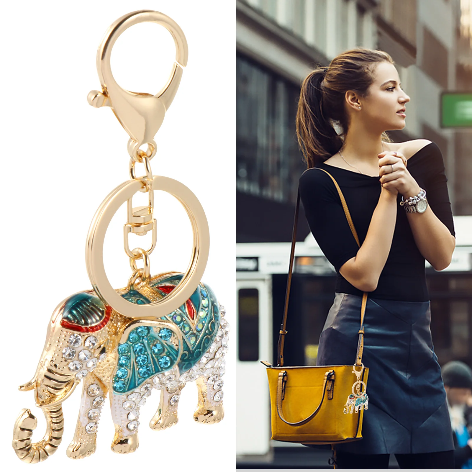 

Elephant Keychain Purse Bag Pendant Ring Holder Animal Rings Accessory Ornaments Girl Keychains