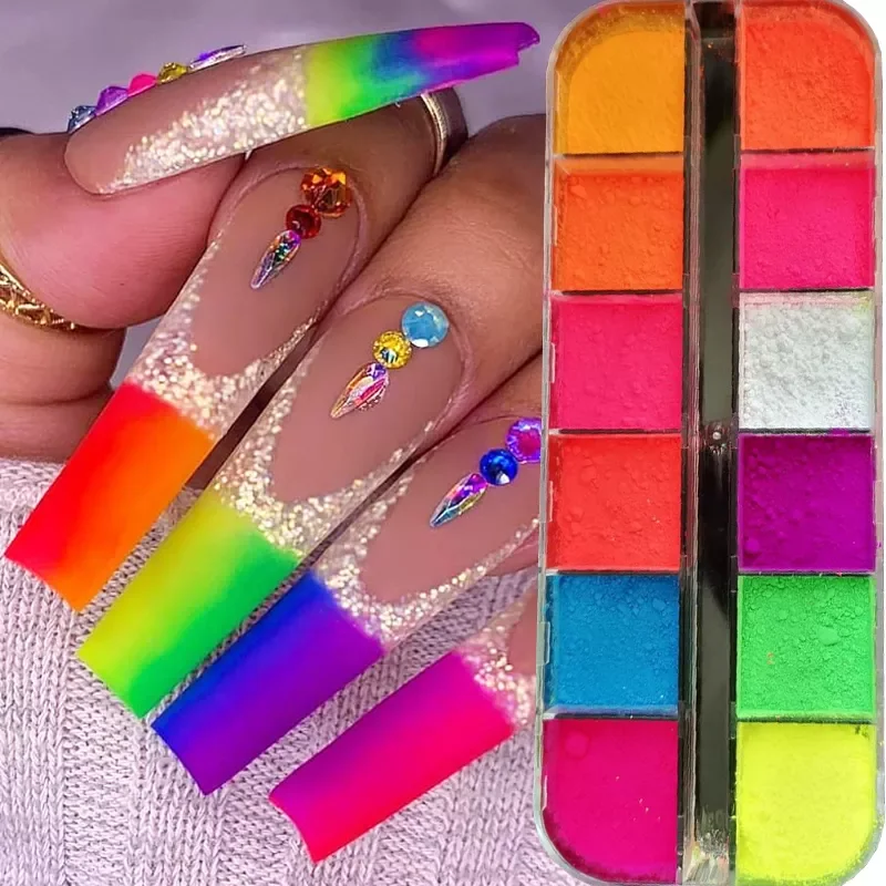 

Grids Neon Nail Powder Fluorescent Makeup Matte Eyeshadow Palette Nail Art Decoration Neon Pigment Manicure Dust Powder