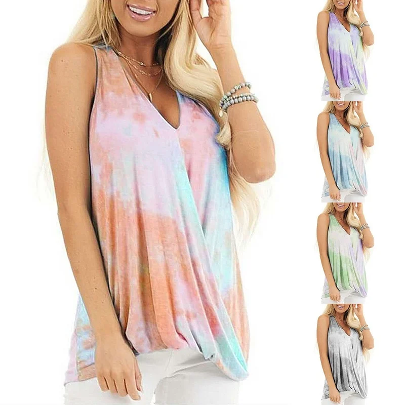 

2022 Summer New Tie-dye Printing Fashion Vest T-shirt Women Women Sexy Tops Woman Tshirts