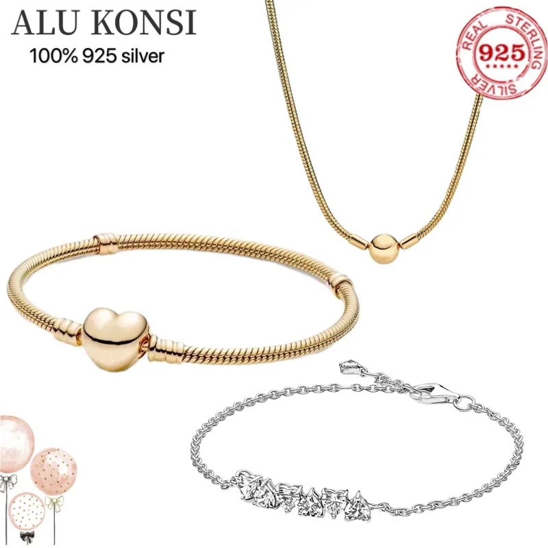 

Hot sale Luxury Original 100% 925 Sterling Silver Snake Chain pan Bracelet Bangle for Women fashion Authentic DIY Charm Jewelry