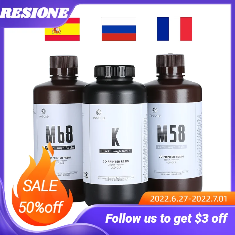 Cheap Resione 1キロタフabsのような3d樹脂uv 405nm液晶sla dlp elegoo火星phrozen anycubic光子樹脂3dプリンタ