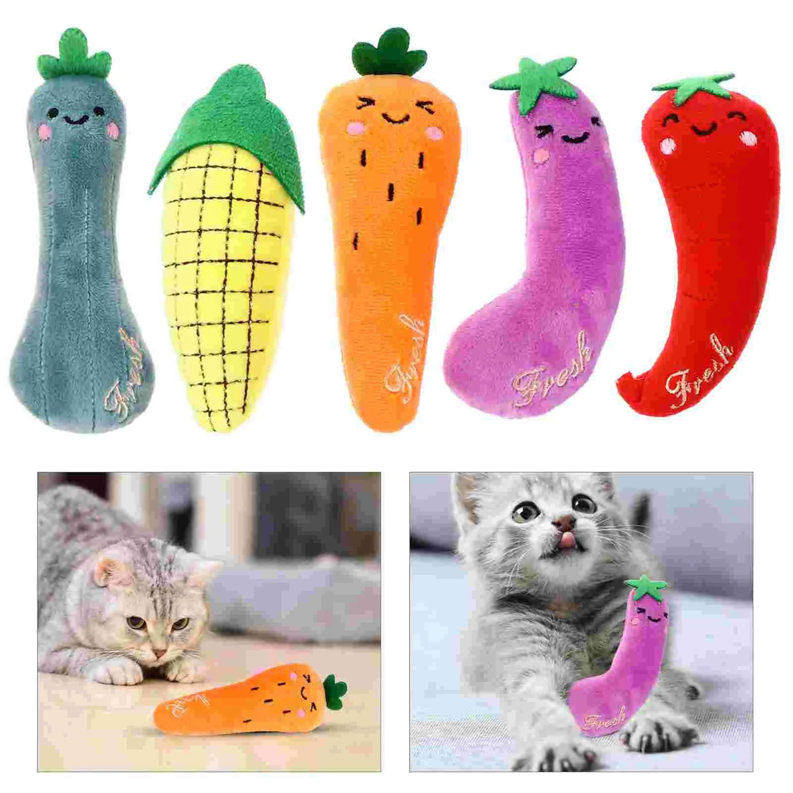 

5Pcs Vegetables Shaped Plush Cat Chew Toys Teething Catnip Filled Pet Supply