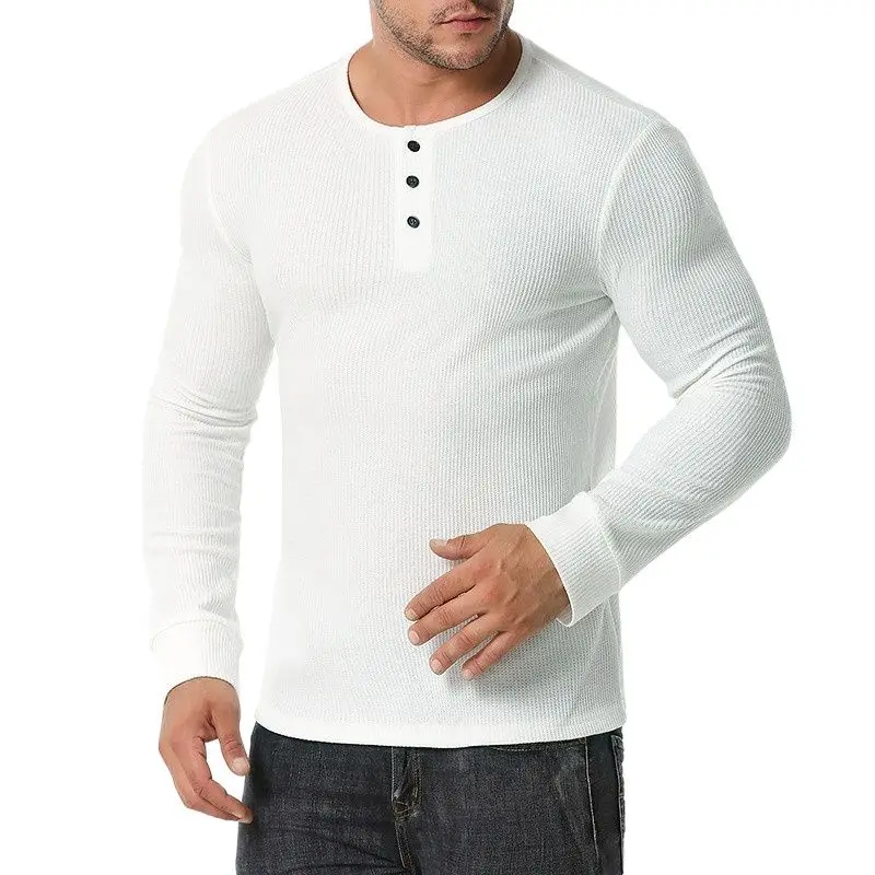 

A1891 Lente T-shirt Mannen Mode Henley Kraag Lange Mouw Heren T-shirt Katoen Slim Fit Comfortabele Casual Top Tees Mens kleding