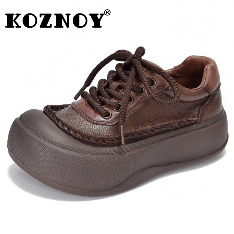Фото Koznoy 4 см коровья натуральная кожа дизайнерская платформа на танкетке модные резиновые туфли Мэри Джейн весенне-осенние женские лоферы на плоской подошве №1