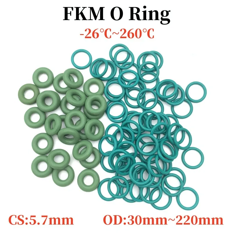 

2pcs Green FKM Fluorine Rubber O Ring CS 5.7mm OD 30mm ~ 220mm Sealing Gaskets Insulation Oil High Temperature Resistance Washer
