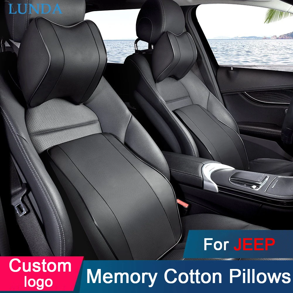

1Pcs Car Neck Pillow Memory Cotton PU leather Headrest Auto Lumbar Pillow For Jeep Renegade Compass Patriot Cherokee Wrangler